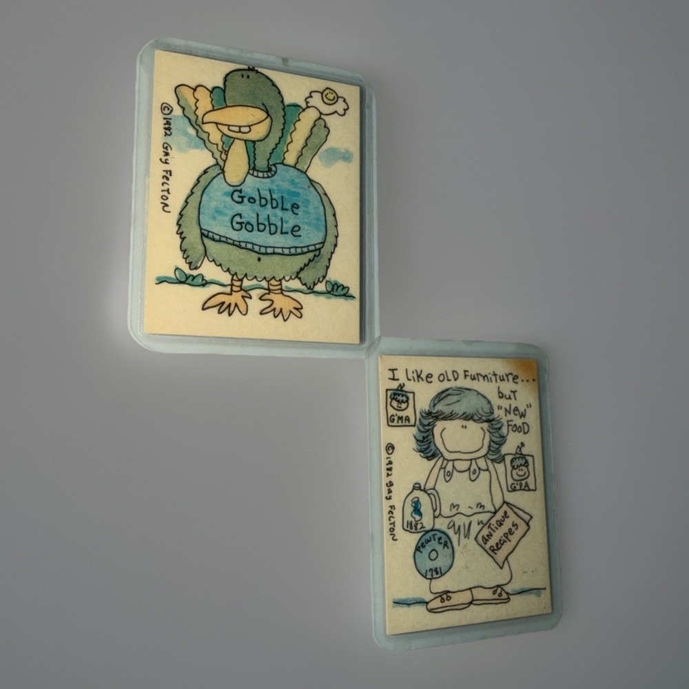 Vintage 90s Gay Felton Humorous Caricature Cartoon 2 Magnets Turkey/Grandma